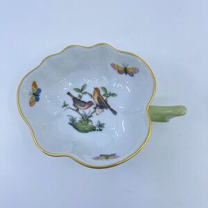 vintage herend hand painted porcelain deep leaf dish rothschild bird motif